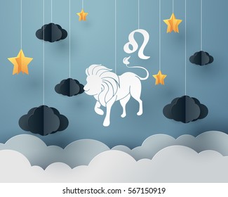 Paper art of Lion to Leo of zodiac and horoscope concept, vector art and illustration.