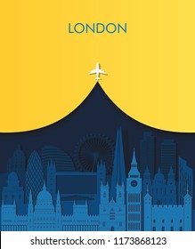 Paper art London detailed skyline. London famous landmarks. Travel and tourism background. Vector illustration