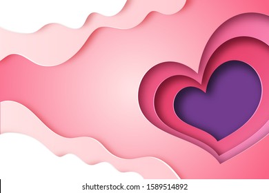 Paper art of love concept and heart landing page background template paper art style.Vector illustration.