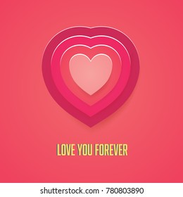 Paper art of love with red background, origami and valentines day concept, vector art and illustration.