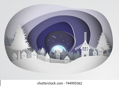 Paper art of  Merry Christmas background,cruve,vector,illustration