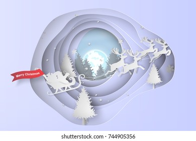 Paper art of  Merry Christmas background,vector,cruve