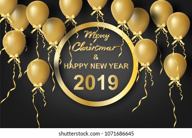 Paper art of merry christmas and happy new year 2019 with black tone color background Vector Design for greeting cards, flyers, invitations, posters, brochures, banners, calendars,gift