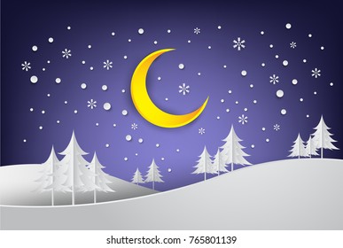 paper art Merry Christmas and Happy New Year ,snow ,tree