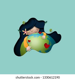 Paper art of mother earth day concept and nature background template.Ecology and environment conservation creative idea concept.Vector illustration.