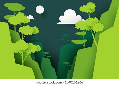 Paper art of nature and mountain, vector art and illustration.