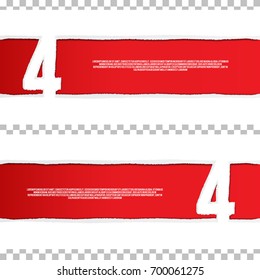 Paper art of number four from torn paper with copy space for text, isolated on transparent background.