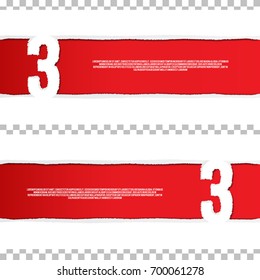 Paper art of number three from torn paper with copy space for text, isolated on transparent background.
