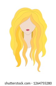 Paper art on white backdrop. Fashion and style. Beauty girl. Vector fashion sketch. Outline drawing. Long hair in sketch style. Beauty salon. Paper cut art. Cute girl fashion. Long line.