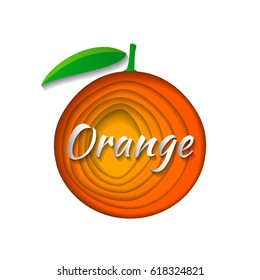 Paper art orange. Vector illustration. Paper cut style orange. Origami concept.