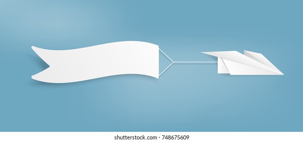 Paper art with Origami paper airplane and bank flag . Copy space for text