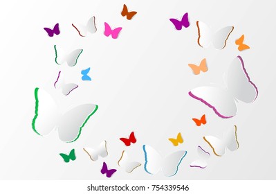 paper art origami in colorful group circle of butterfly design vector illustration