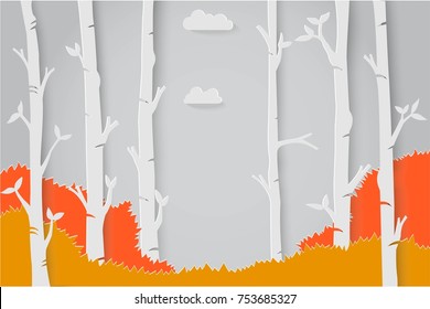 paper art origami with season change in forest design concept vector illustration