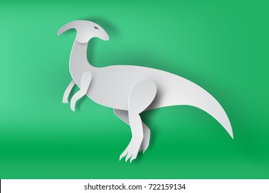 paper art of Parasaurolophus dinosour on green background vector,isolate,mascot