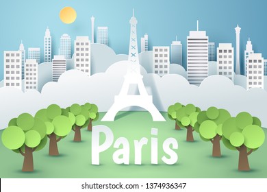 Paper art of Paris, vector art and illustration