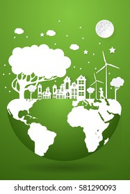 Paper art of park on earth, origami concept and ecology idea