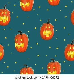 Paper art pattern with halloween pumpkins stars pattern. Halloween seamless pattern. Textile design texture. Graphic element. Halloween decor. Happy halloween.