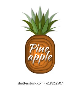 Paper art pineapple. Vector illustration. Paper cut style pineapple. Origami concept.