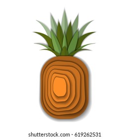 Paper art pineapple. Vector illustration. Paper cut style pineapple. Origami concept.
