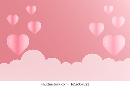 Paper art of pink hearts flying on the sky, vector art and illustration of love and valentine, Digital paper craft style.