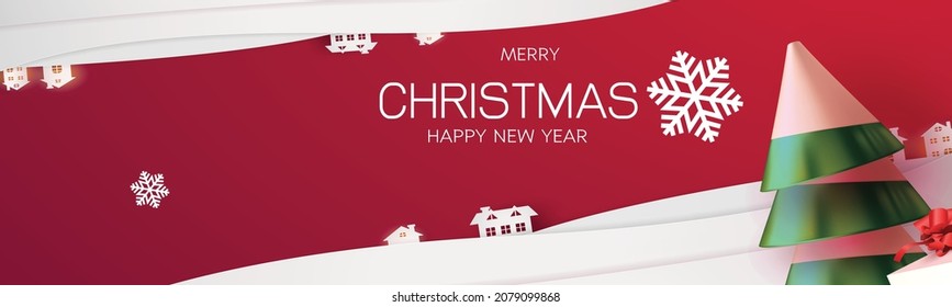 paper art polygon Merry christmas and Happy New Year.gifts boxes Holiday banner in winter season web poster, flyer, stylish brochure, greeting card, minimal illustration vector