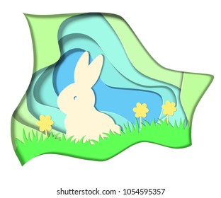 Paper art, rabbit.