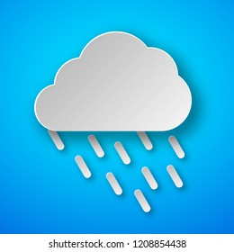 Paper art Rain icon on blue background. Vector illustration. Paper art of weather concept