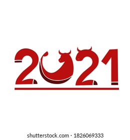 Paper art red bull with Happy chinese new year 2021 iwith copy space, Zodiac sign,Year of ox on white background, Element design for chinese lunar zodiac collection