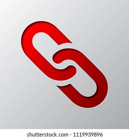 Paper Art Of The Red Chain Link Icon, Isolated. Vector Illustration. Chain Link Icon Is Cut From Paper.