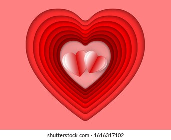 Paper art red heart valentine's day concept, vector art and illustration. Cute love greeting card.