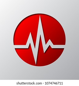 Paper art of the red heartbeat symbol isolated. Vector illustration. Heartbeat icon is cut from paper.