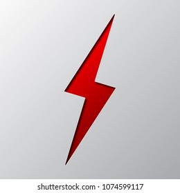 Paper art of the red lightning isolated. Vector illustration. Lightning is cut from paper.