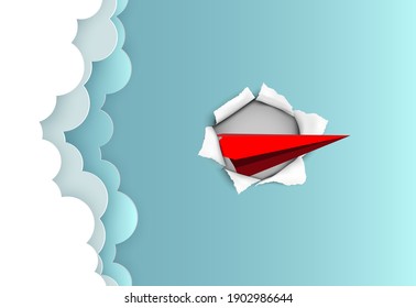 Paper art of red plane flying through heart hole and scatter heart in the air with Happy valentine's day and copy space, vector art and illustration.

