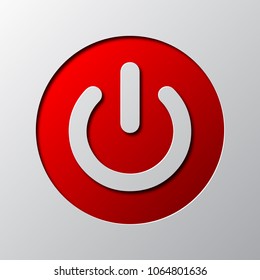 Paper art of red power button isolated. Vector illustration. Power button icon is cut from paper.