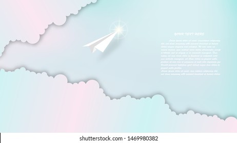 Paper art of rocket illustration flying over cloud. beautiful scenery with white clouds, vector art and illustration.