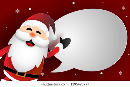 Paper art of Santa Claus with bubble speech for say something, Craft style, Merry Christmas and Happy New Year