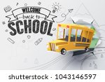 Paper art of school bus jumping out from sketched paper, back to school concept, vector art and illustration.