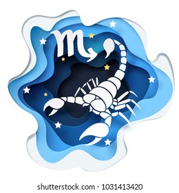 Paper art of scorpion to Scorpio of zodiac and horoscope concept, vector art and illustration.