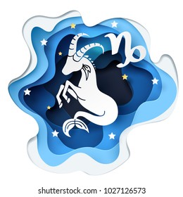 Paper art of sea goat to Capricorn of zodiac and horoscope concept, vector art and illustration.