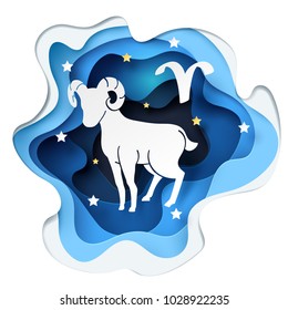 Paper art of sheep to Aries and Ram of zodiac and horoscope concept, vector art and illustration.