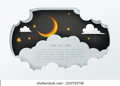 Paper art of the sky at night with copy space, vector art and illustration