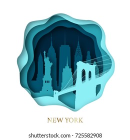 Paper art of skyline New York city. Origami concept. Vector illustration.