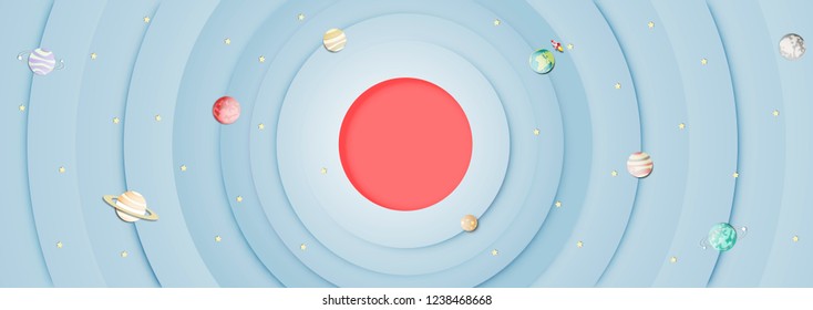 Paper art of Solar System Background and Abstract Design Vector