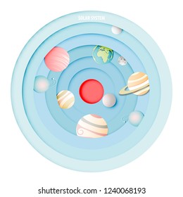 Paper art of Solar System Background and Abstract Design Vector