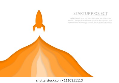 paper art of space rocket launch to the sky in startup concept of business or project. vector illustrator