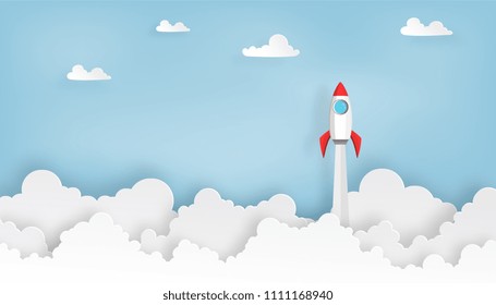 Rocket Illustration Flying Over Cloud Beautiful Stock Vector (Royalty ...