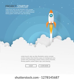 paper art of space rocket launch to the sky in startup concept of business or project. vector illustrator