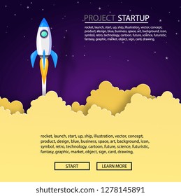 paper art of space rocket launch to the sky in startup concept of business or project. vector illustrator
