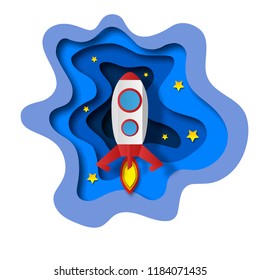 Paper art. Space. Universe. Planets and rockets. Traveling around the galaxy. For design. Origami.