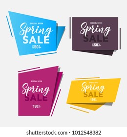 Paper art of  Spring origami sale banner set concept. 50 percent discount